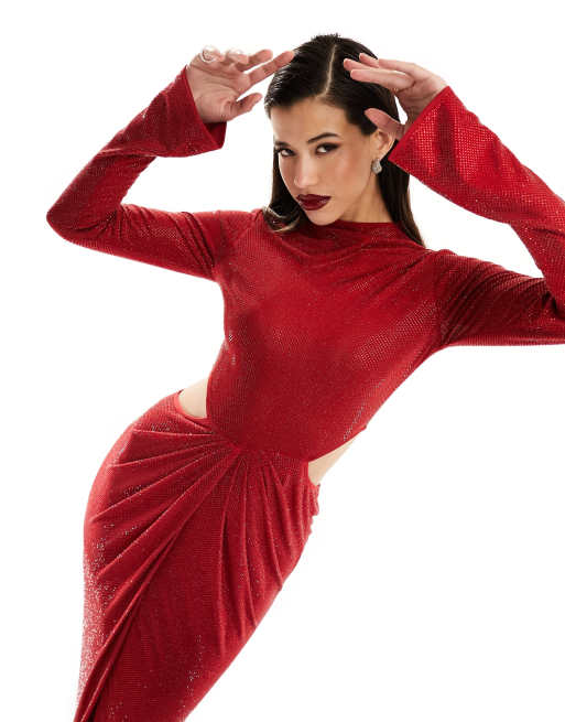 Robe rouge col montant hot sale