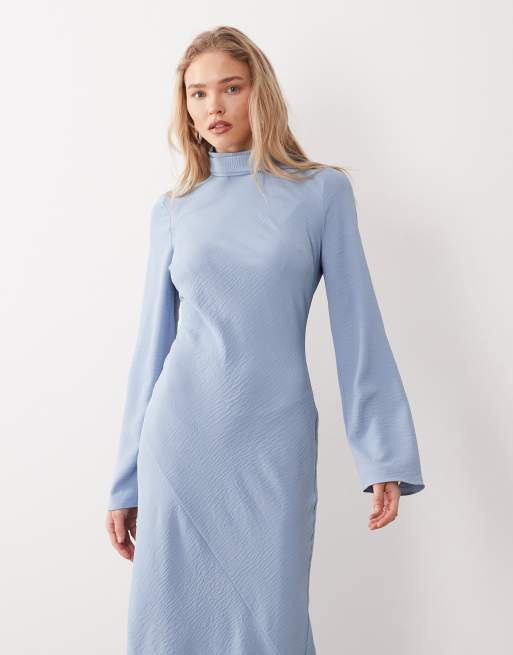 ASOS DESIGN - Robe longue à col montant façon foulard - Bleu clair, 2 de 4