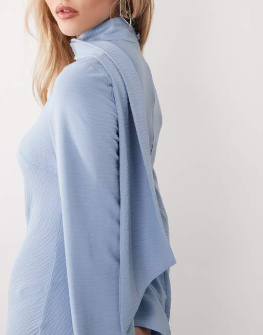 ASOS DESIGN - Robe longue à col montant façon foulard - Bleu clair, 3 de 4