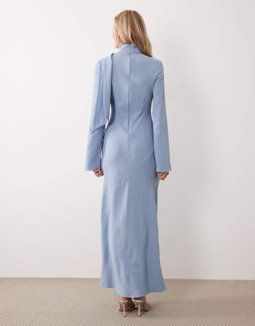ASOS DESIGN - Robe longue à col montant façon foulard - Bleu clair, 4 de 4