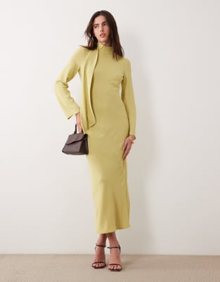 Robe longue à col montant façon foulard - Vert 38
