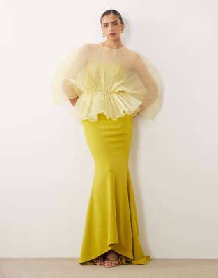 ASOS DESIGN - Robe longue à corsage plissé en crépon stretch contrastant - Vert