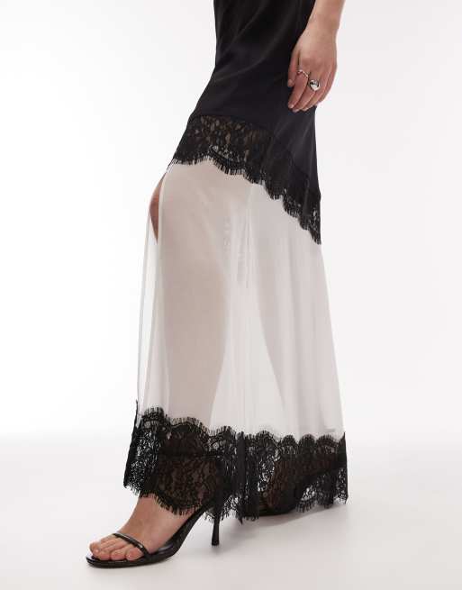 ASOS DESIGN - Robe longue à coutures asymétriques et manches en dentelle - Noir et blanc, 4 de 4