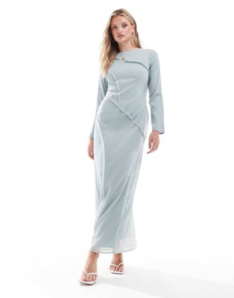 ASOS DESIGN - Robe longue à coutures effilochées - Bleu ardoise - view 1