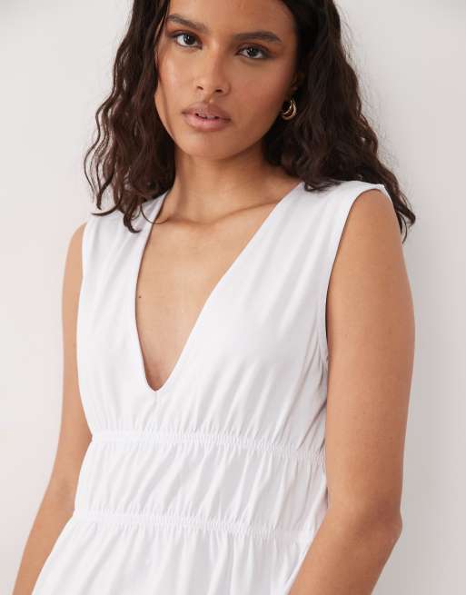 ASOS DESIGN - Robe longue à décolleté plongeant et corsage froncé - Blanc, 3 de 4
