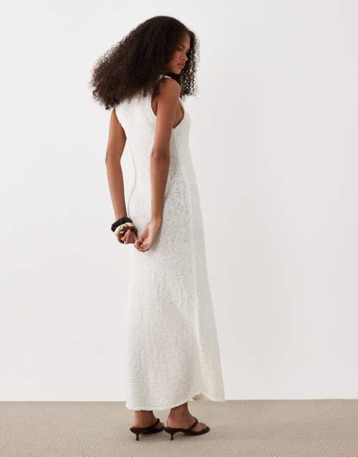 ASOS DESIGN - Robe longue à dos nageur en tissu flammé - Crème, 4 de 4