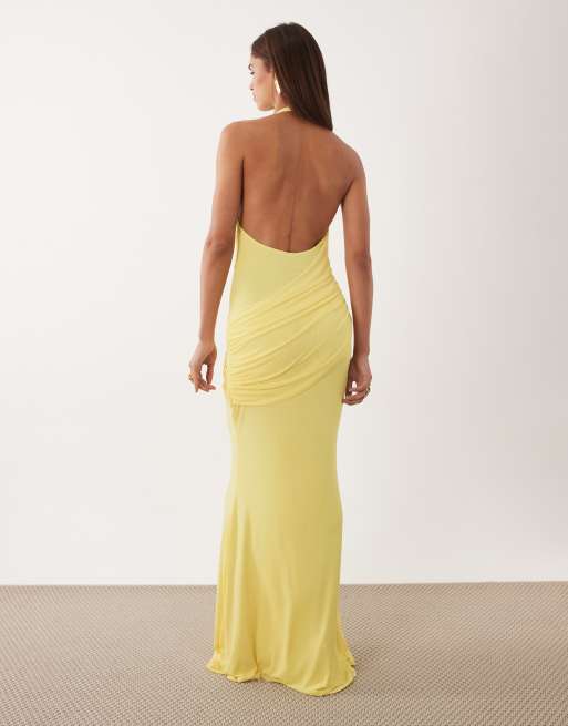 ASOS DESIGN - Robe longue à dos nu et détail drapé - Citron, 3 de 4