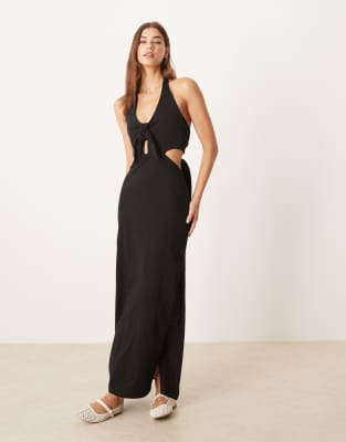 ASOS DESIGN - Robe longue à dos nu et détail noué - Noir - view 1