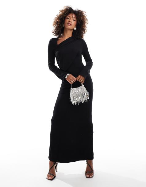 ASOS DESIGN - Robe longue à empiècements froncés et manches longues - Noir - view 1