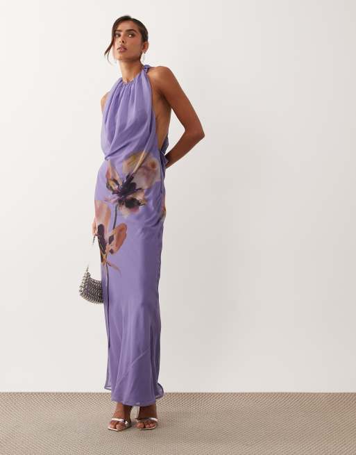 ASOS DESIGN - Robe longue à encolure américaine drapée avec nœud dans le dos - Imprimé fleurs, 2 de 4