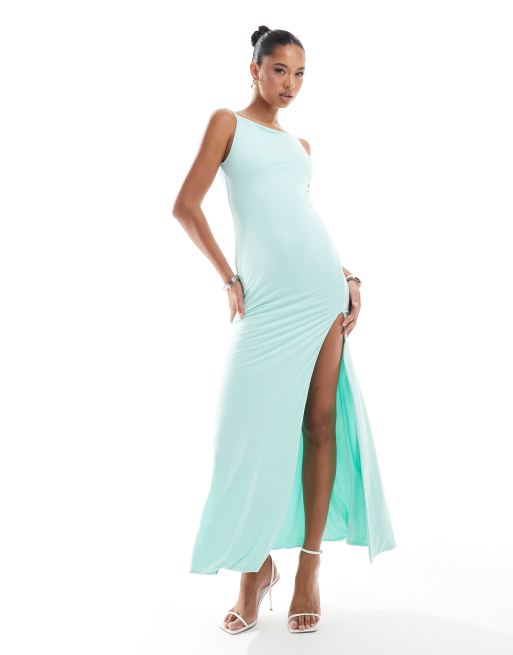 ASOS DESIGN - Robe longue à encolure bateau avec lanières dans le dos - Menthe