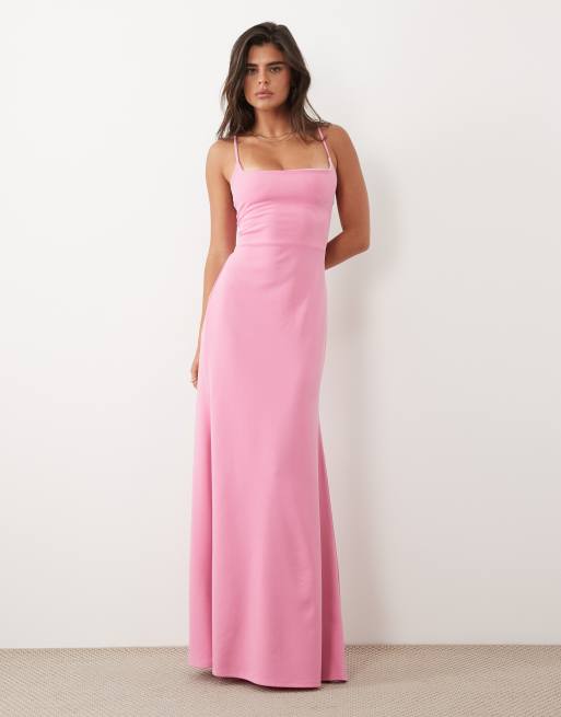 ASOS DESIGN robe longue à encolure carrée avec dos lacé ouvert rose, 2 de 4