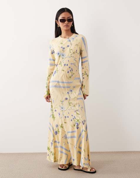 ASOS DESIGN - Robe longue à encolure dégagée et imprimé fleurs - Jaune - view 1