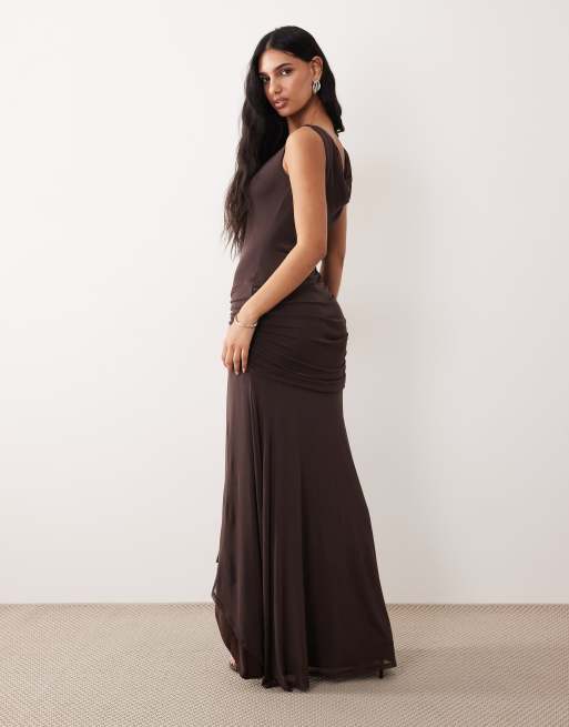 ASOS DESIGN - Robe longue à épaules dénudées - Chocolat, 4 de 4