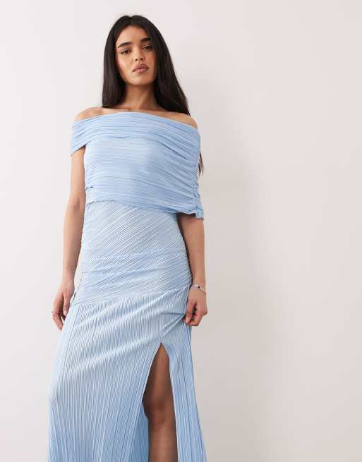 ASOS DESIGN - Robe longue à épaules dénudées et détails froncés - Bleu ciel, 2 de 4