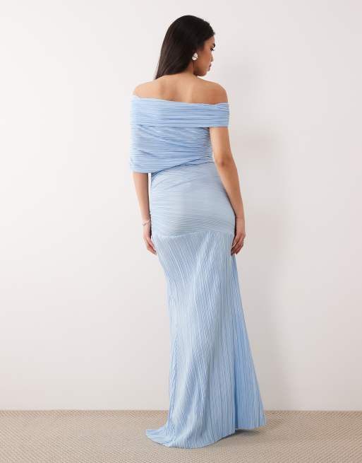 ASOS DESIGN - Robe longue à épaules dénudées et détails froncés - Bleu ciel, 3 de 4