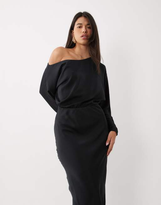ASOS DESIGN robe longue à épaules tombantes noire, 2 de 4