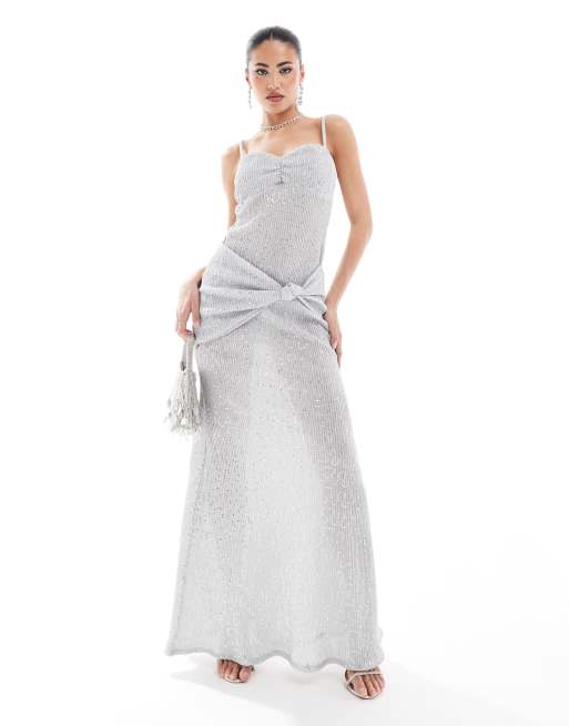 ASOS DESIGN - Robe longue à fines bretelles à sequins - Argenté