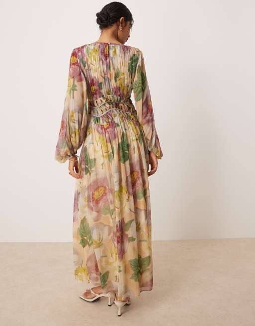 ASOS DESIGN - Robe longue à fleurs à fronces au niveau de la taille en macramé, 2 de 4
