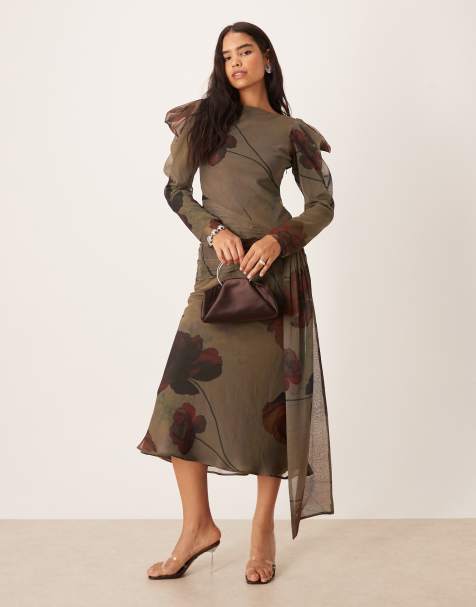 ASOS DESIGN - Robe longue à fleurs avec détail drapé sur l'épaule - view 1