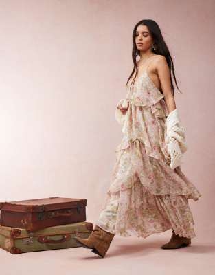 ASOS DESIGN - Robe longue à fleurs avec fines bretelles et volants étagés - view 1