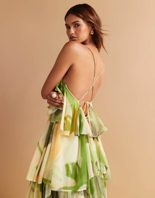 ASOS DESIGN - Robe longue à fleurs avec fines bretelles et volants étagés, 2 de 4