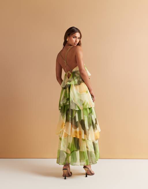 ASOS DESIGN - Robe longue à fleurs avec fines bretelles et volants étagés, 3 de 4