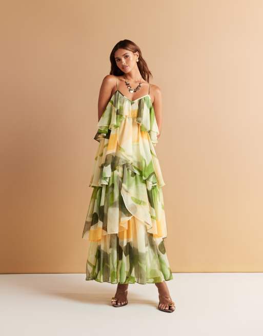 ASOS DESIGN - Robe longue à fleurs avec fines bretelles et volants étagés, 4 de 4
