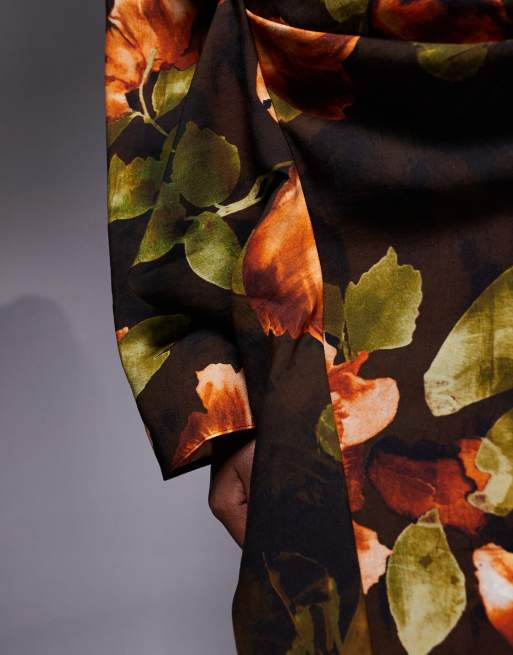 ASOS DESIGN - Robe longue à imprimé fleuri avec manches longues et jupe volantée - Noir, 3 de 4