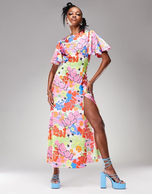 ASOS DESIGN - Robe longue à imprimé fleurs et cœurs aux couleurs vives, 2 de 4