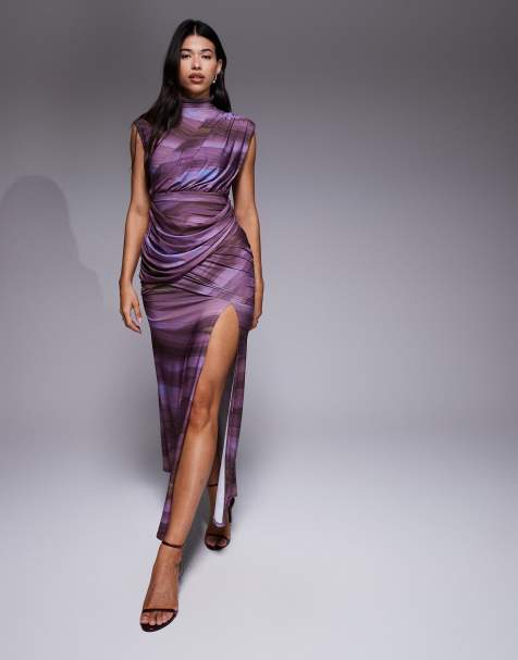 ASOS DESIGN - Robe longue à imprimé marbré avec détails drapés et mancherons - view 1