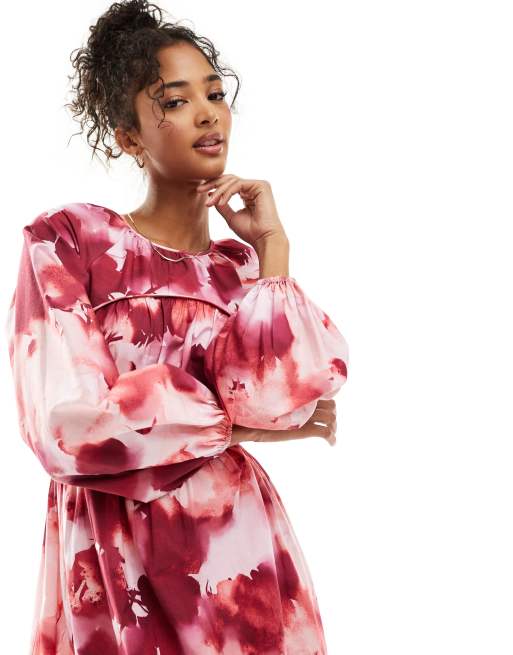 ASOS DESIGN - Robe longue à imprimé roses flouté et coutures froncées, 3 de 4