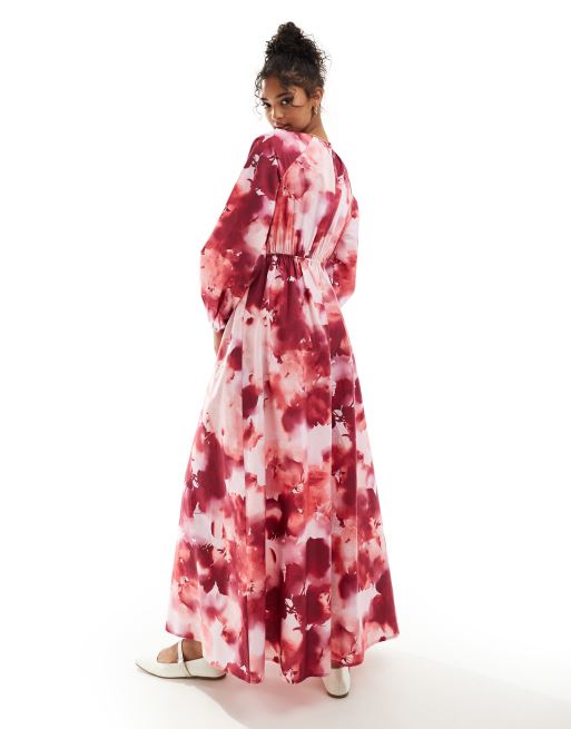 ASOS DESIGN - Robe longue à imprimé roses flouté et coutures froncées, 4 de 4
