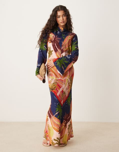 ASOS DESIGN - Robe longue à imprimé vacances et encolure bateau - view 1