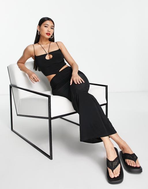 ASOS DESIGN - Robe longue à lanières avec jupe taille basse - Noir