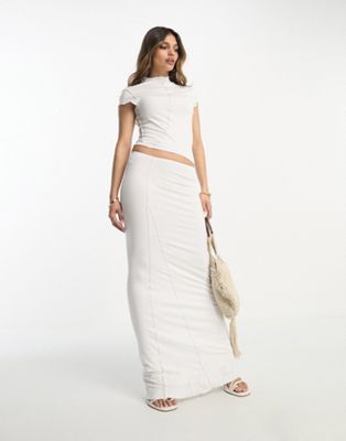ASOS DESIGN capped sleeve maxi dress with cut out waist and seam detail in white - ASOS Price Checker