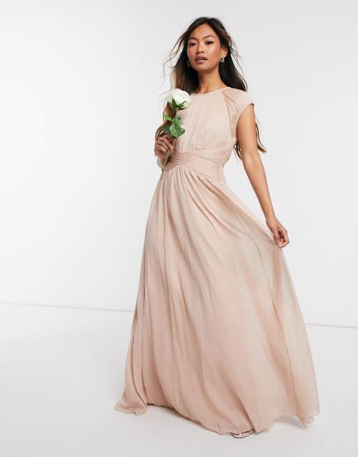 ASOS DESIGN Robe longue à mancherons pour demoiselle d'honneur avec corsage froncé ASOS