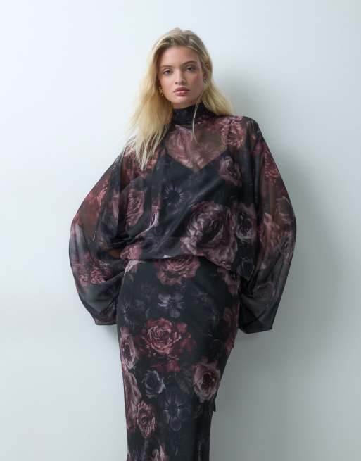 ASOS DESIGN robe longue à manches blouson avec écharpe à fleurs vintage, 3 de 5