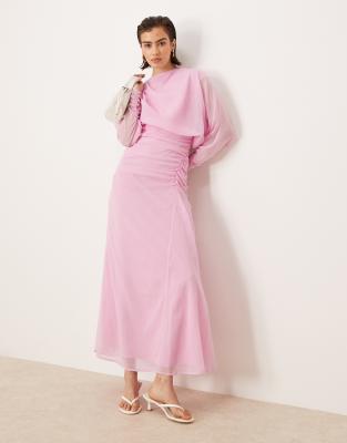 ASOS DESIGN - Robe longue à manches blouson et fronces - Rose - view 1