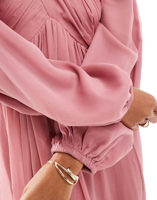 ASOS DESIGN - Robe longue à manches bouffantes et corsage effet croisé - Vieux rose, 3 de 4