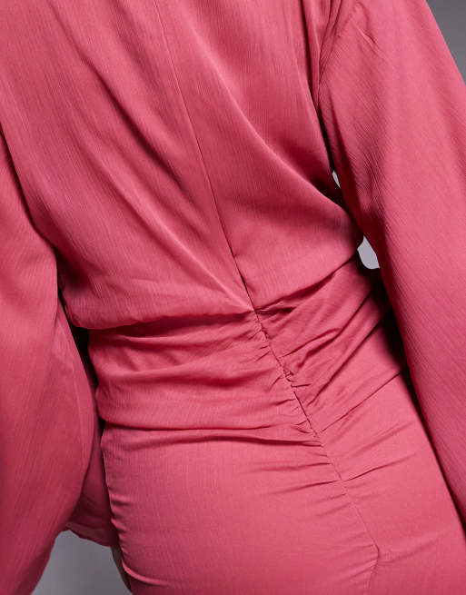 ASOS DESIGN - Robe longue à manches bouffantes et jupe froncée - Rose foncé, 4 de 4