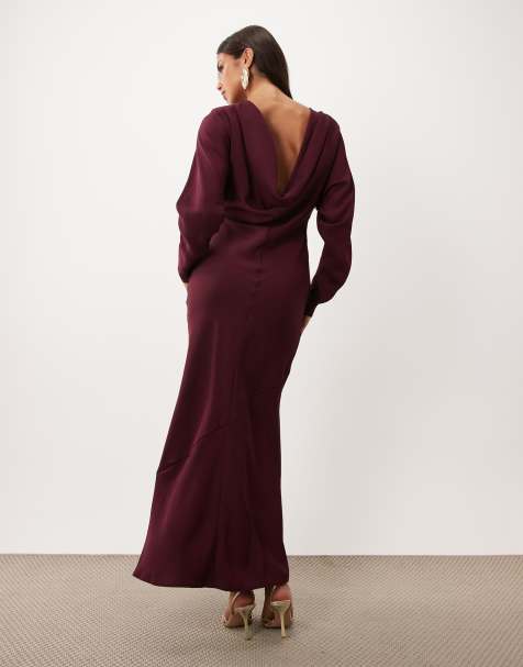 ASOS DESIGN robe longue à manches chauve-souris avec dos drapé en bordeaux - view 1