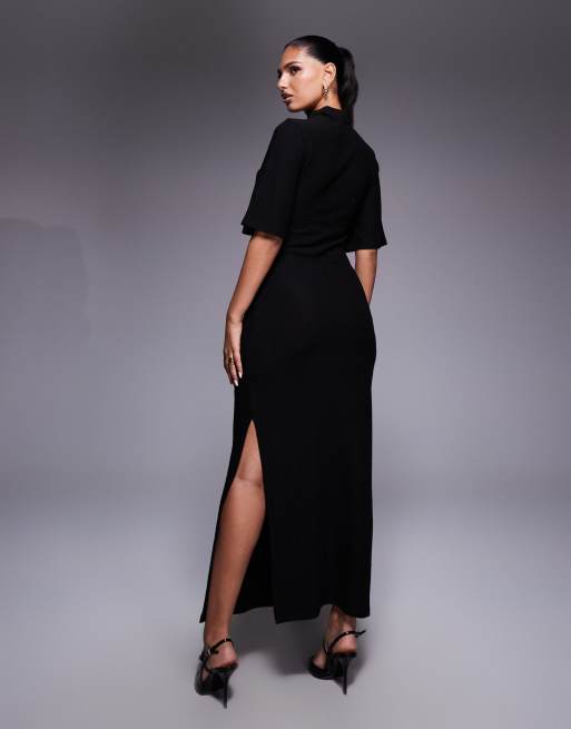 ASOS DESIGN - Robe longue à manches courtes et col montant - Noir, 3 de 4