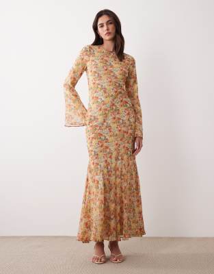 Robe longue à manches évasées et imprimé fleuri-Multicolore 44