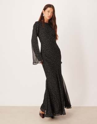 Robe longue à manches évasées et pois-Multicolore 36