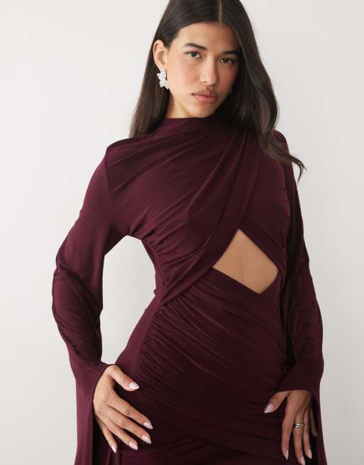 ASOS DESIGN robe longue à manches exagérées et col croisé en prune, 2 de 4