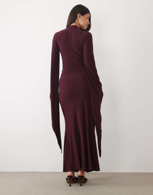ASOS DESIGN robe longue à manches exagérées et col croisé en prune, 4 de 4