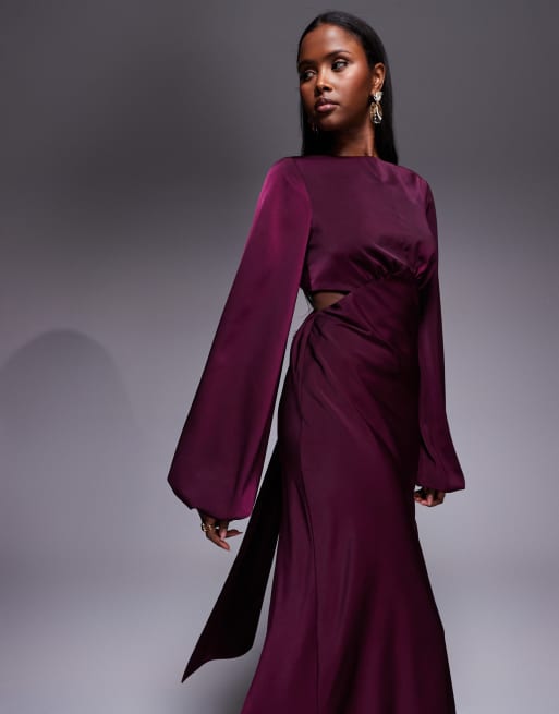 ASOS DESIGN - Robe longue à manches longues avec découpes et détail noué au dos - Mauve, 2 de 4