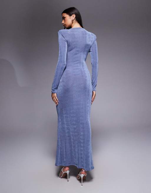 ASOS DESIGN - Robe longue à manches longues avec double découpe et nœud - Bleu pétrole, 3 de 4