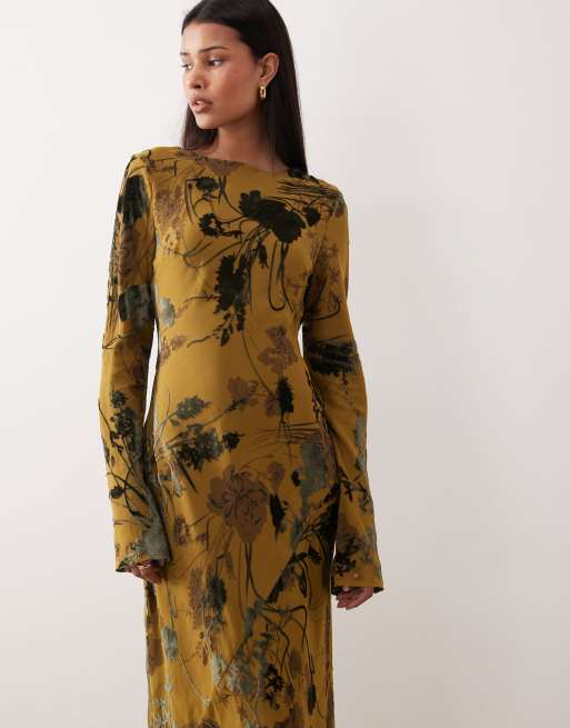 ASOS DESIGN - Robe longue à manches longues en dévoré - Vert fleuri, 2 de 4